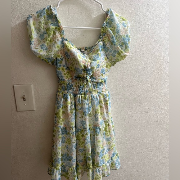 Charming Floral Kids Dress with Blue and Green Hues - Picture 1 of 1
